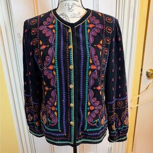 Savion Italy Vintage Paisley Velvet Jacket Made in Japan Cotton Size 14